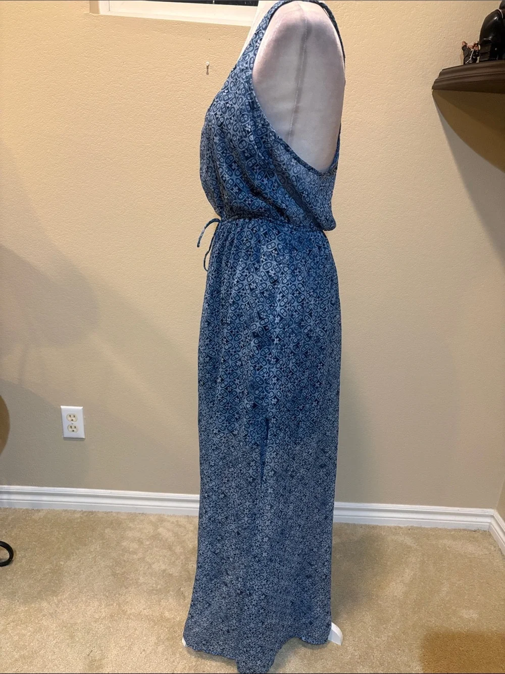 Abercrombie & Fitch Blue Printed Tie-Waist Maxi Dress